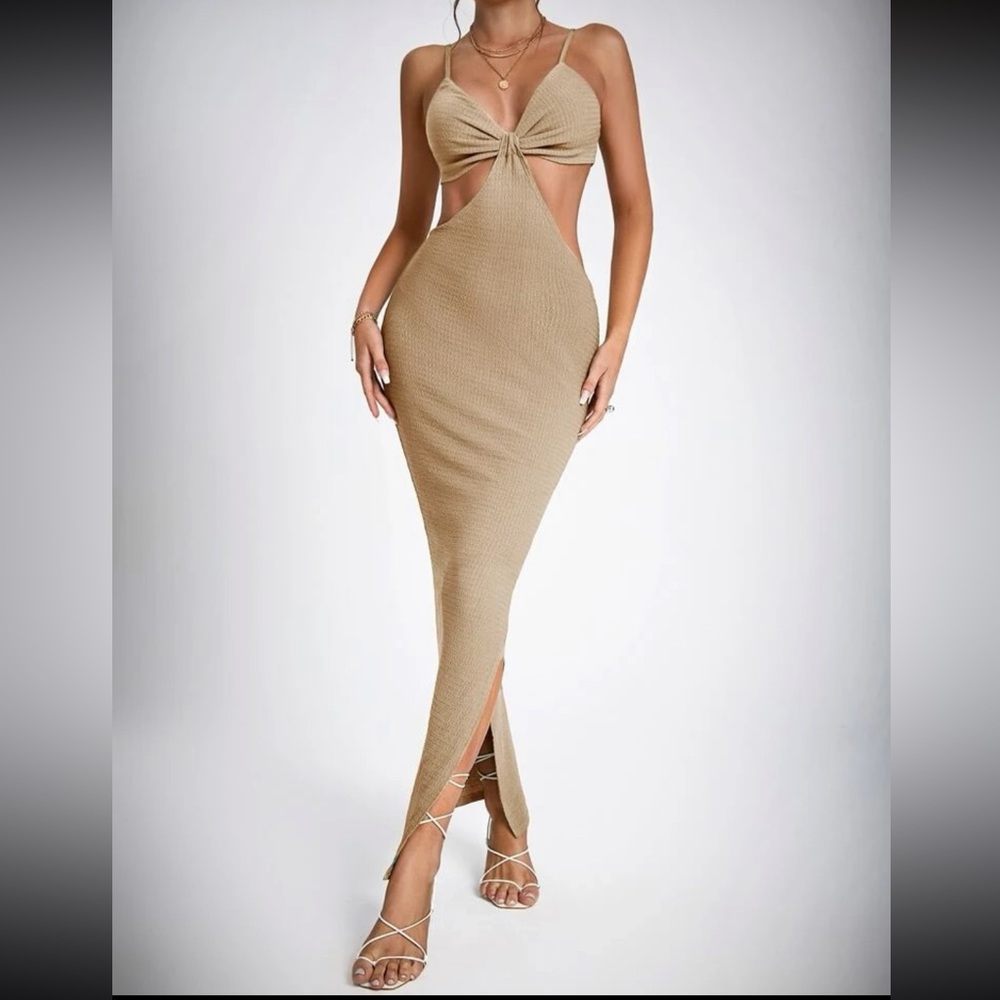 Khaki Spaghetti Strap Dress